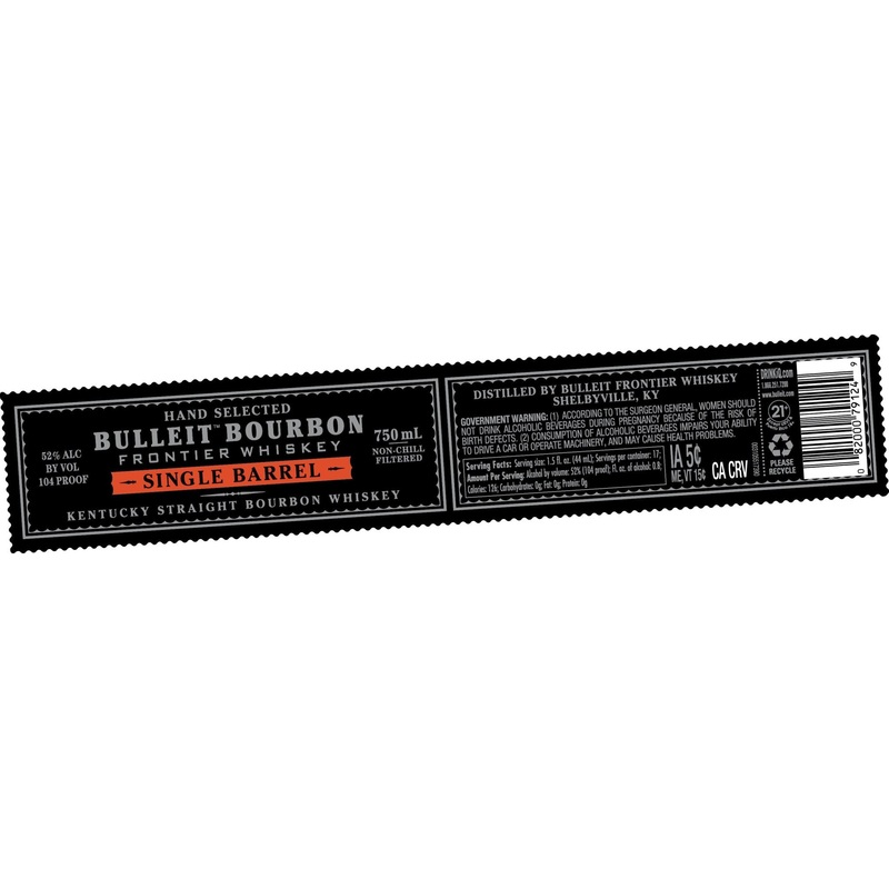 Bulleit Bourbon Single Barrel Kentucky Straight Bourbon Whiskey 104 Proof