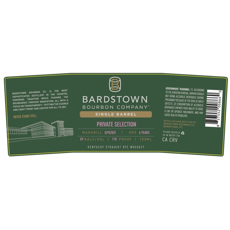 Bardstown Bourbon Company Single Barrel Private Selection  6-Year Rye Whiskey
