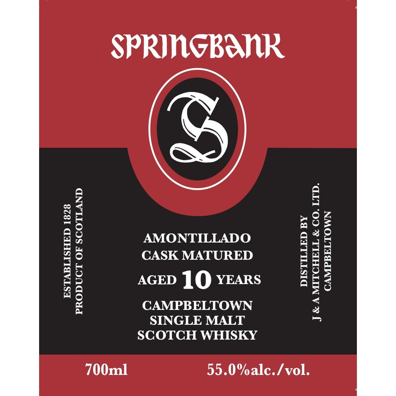Springbank 10 Year Old Amontillado Cask Matured Campbeltown Single Malt Scotch Whisky 700ml